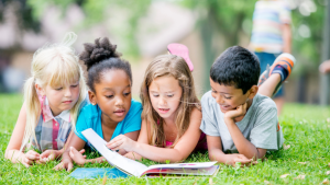 Curious international Kids reading